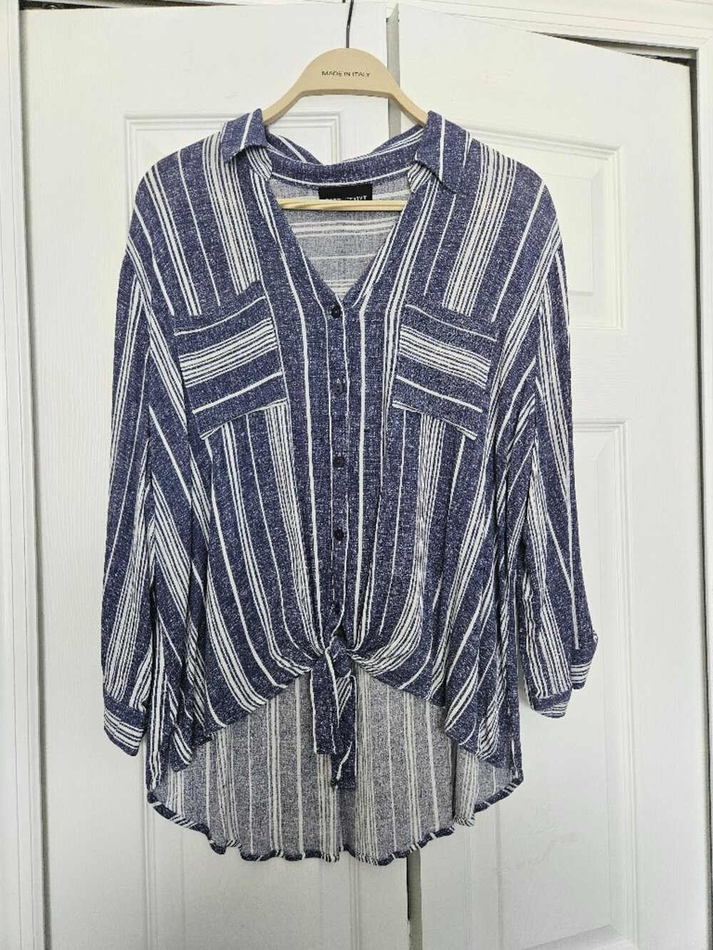 Blue and White Striped Long-Sleeve Shirt